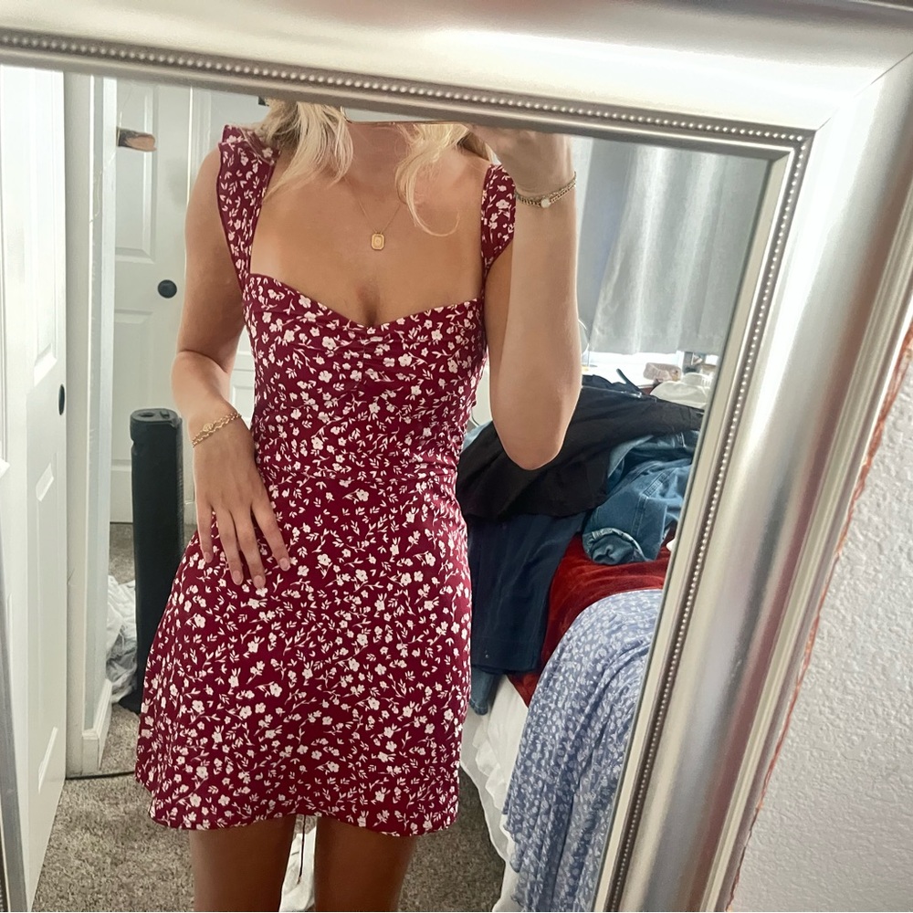 Princess Polly Burgundy Floral Mini Dress